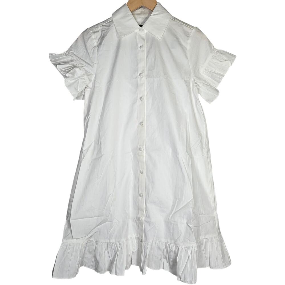 J. Crew Ruffle-hem shirt-dress in cotton poplin White XXS‎ BR461